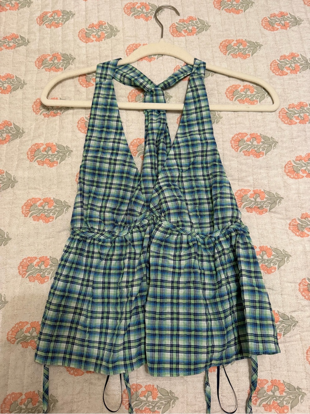 NWT Pull&Bear Green Blue Plaid Halter Top